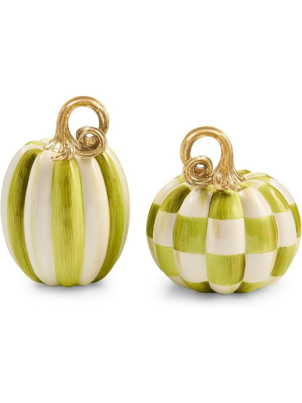 Petite Resin Pumpkins Set - Moss Check & Stripe Decor for Fall Home Decor